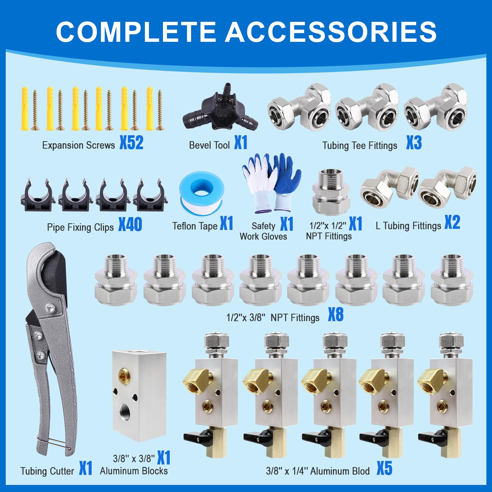 Shop Air Line Kit Compressed Air Piping System 1/2''  150'&260' Hdpe Air Tubing Air Compressor Accessories